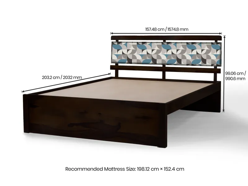 Mosaic Queen Size Bed with Mattress Queen (78 x 60 x 4 inches) and Fridge Single Door
